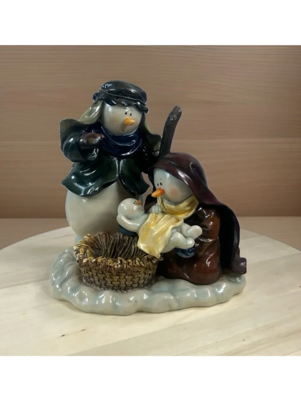 Vintage Snowman Resin Figurine Nativity Scene Winter Christmas Decor 7” X 7”